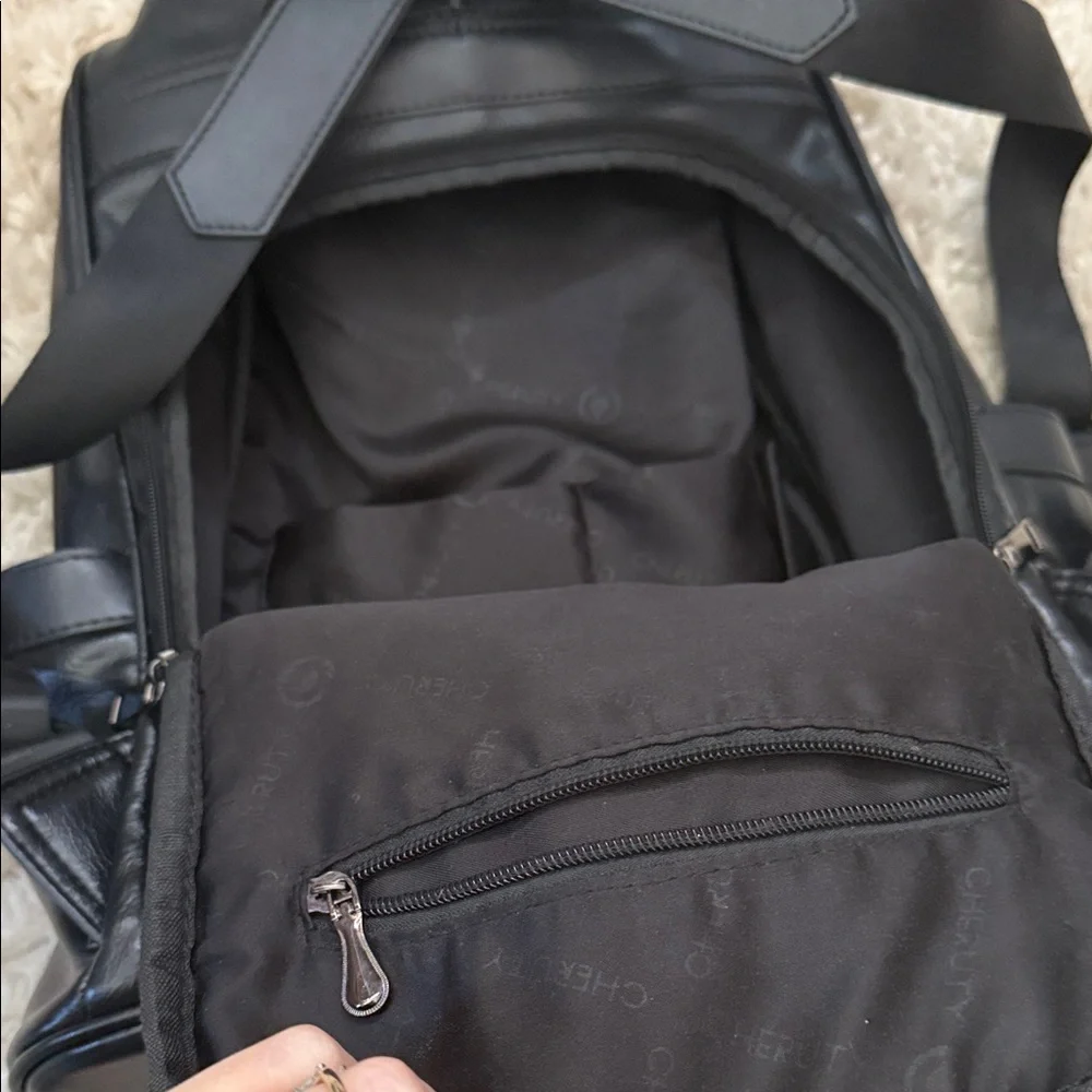 Black Vegan Leather Anti-Theft Backpack - Picture 6 of 6